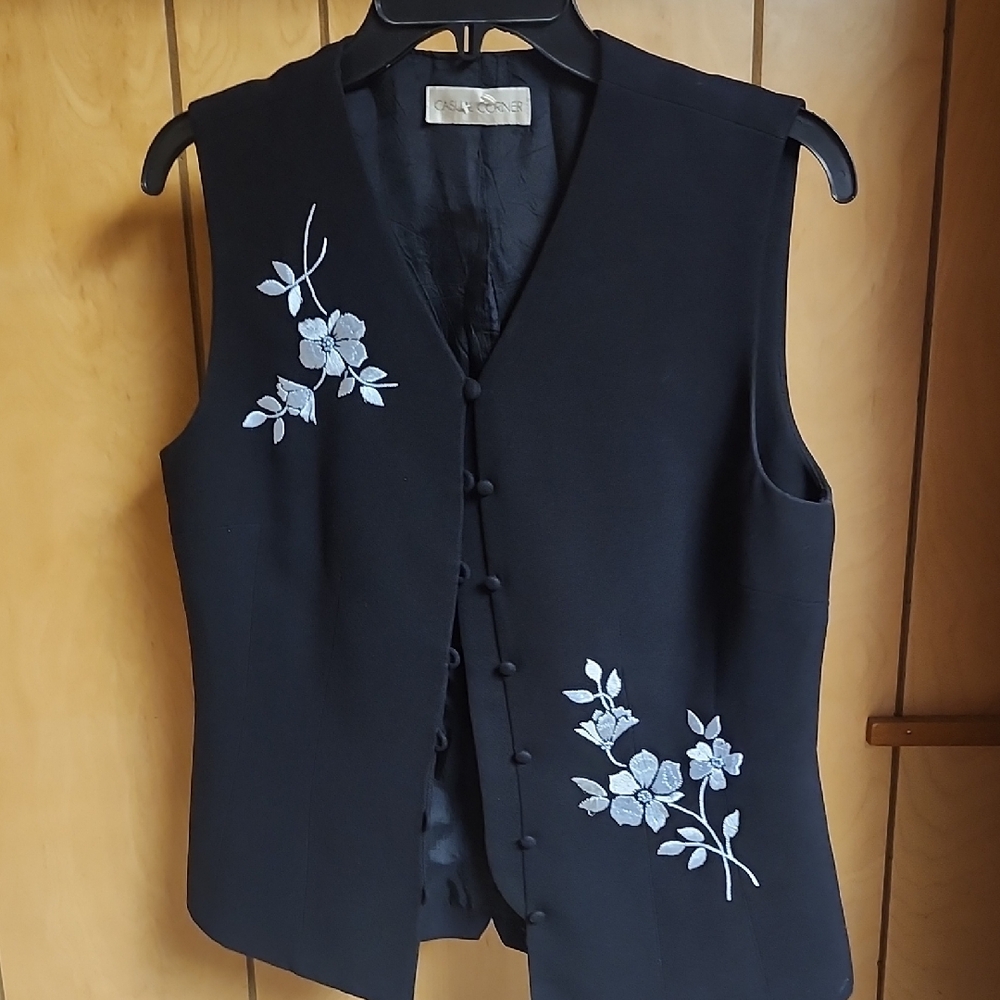 Casual Corner Black Vest with Floral Embroidery